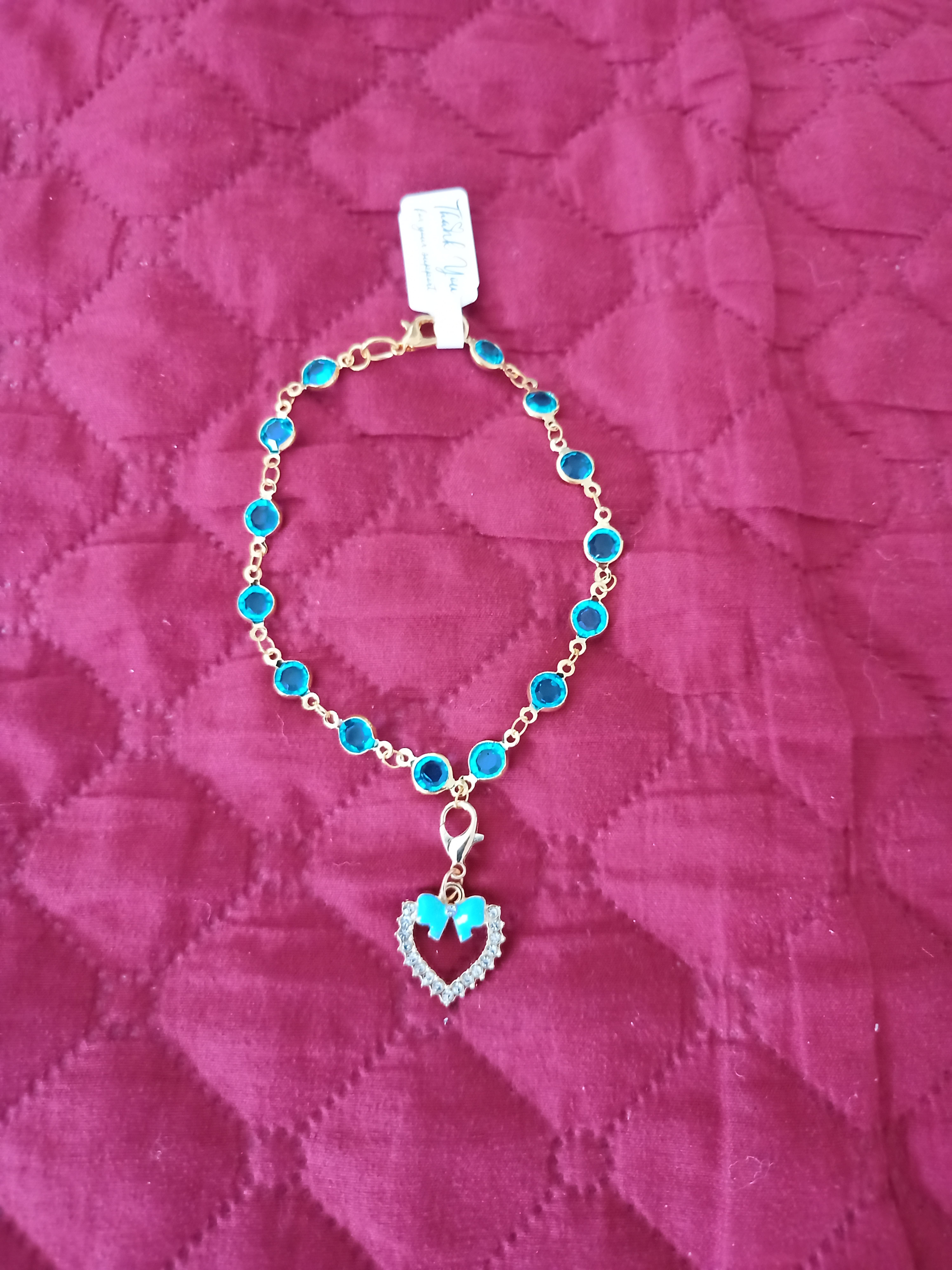Modna narukvica „Aqua Bow Heart” s tirkiznim kristalima — slika 1