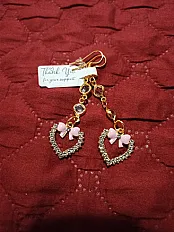 Modne naušnice „Pink Bow Heart” s prozirnim kristalima